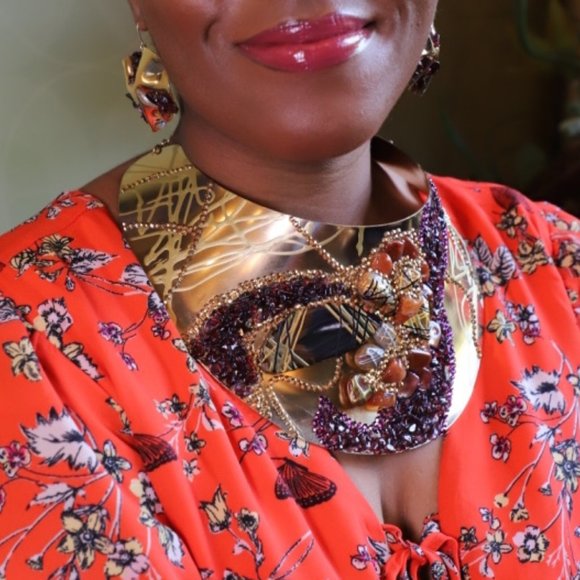 Gold Plated Choker, Ring and Earrings SET - Picture 2 of 12